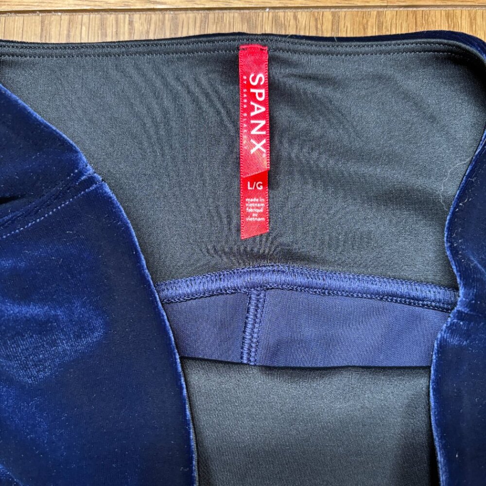 Spanx Velvet Leggings‎ Navy Blue High Rise Shaping Soft Stretch – Size L - Picture 5 of 8